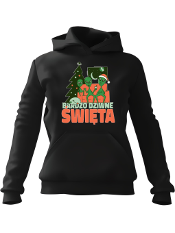 Bluza Męska z kapturem Bardzo Dziwne Święta Czarna - Śmieszne gadżety z Nadrukami ?