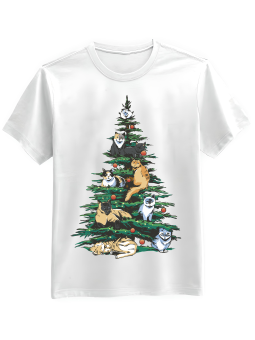 Koszulka Koszulka Męska Choinkowe Koty Biała - Śmieszne T-Shirty z Nadrukami ?