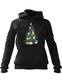 Bluza Damska z kapturem Choinkowe Koty Czarna - Modna Odzież z Nadrukami ?