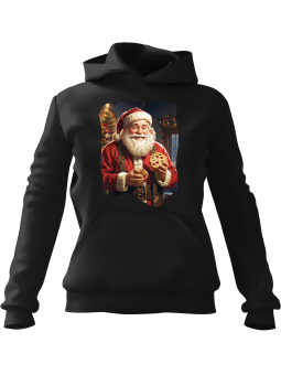 Bluza Damska z kapturem Mikołaj z Ciasteczkami Czarna - Modna Odzież z Nadrukami ?