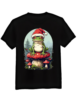 Koszulka Koszulka Męska Żaba w Czapce Mikołaja Czarna - Śmieszne T-Shirty z Nadrukami ?