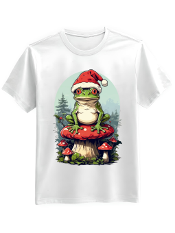 Koszulka Koszulka Męska Żaba w Czapce Mikołaja Biała - Śmieszne T-Shirty z Nadrukami ?