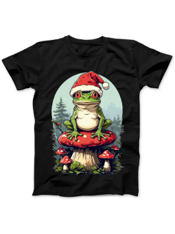 Koszulka Koszulka Damska Żaba w Czapce Mikołaja Czarna - Śmieszne T-Shirty z Nadrukami ?