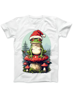 Koszulka Koszulka Damska Żaba w Czapce Mikołaja Biała - Śmieszne T-Shirty z Nadrukami ?