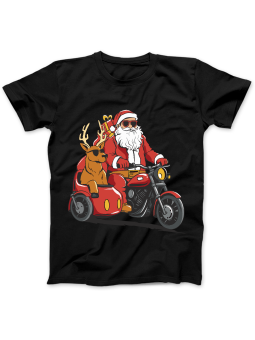 Koszulka Koszulka Damska Mikołaj z Wózkiem Bocznym Czarna - Śmieszne T-Shirty z Nadrukami ?