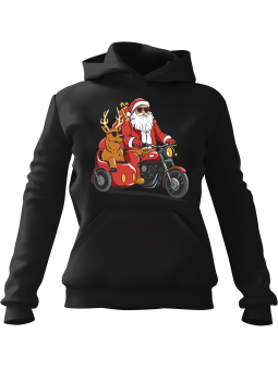 Bluza Damska z kapturem Mikołaj z Wózkiem Bocznym Czarna - Modna Odzież z Nadrukami ?