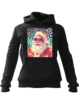 Bluza Damska z kapturem Vintage Mikołaj Szachownica Czarna - Modna Odzież z Nadrukami ?