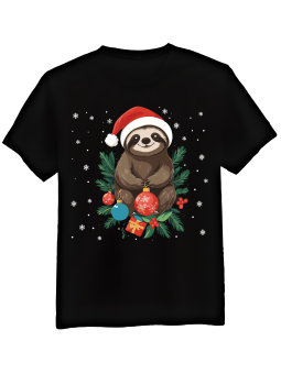 Koszulka Koszulka Męska Słodki Świąteczny Leniwiec Czarna - Śmieszne T-Shirty z Nadrukami ?