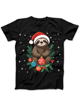 Koszulka Koszulka Damska Słodki Świąteczny Leniwiec Czarna - Śmieszne T-Shirty z Nadrukami ?