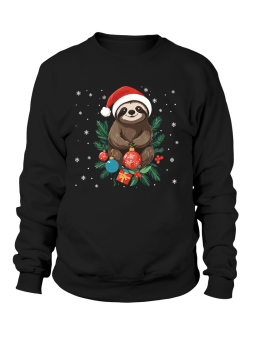 Bluza Damska Słodki Świąteczny Leniwiec Czarna - Śmieszne T-Shirty z Nadrukami ?