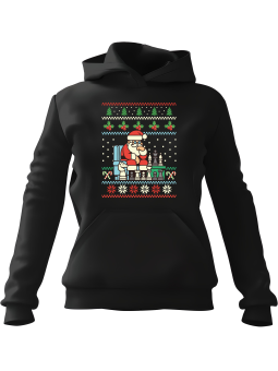 Bluza Damska z kapturem Mikołaj Sweter Szachy Czarna - Modna Odzież z Nadrukami ?