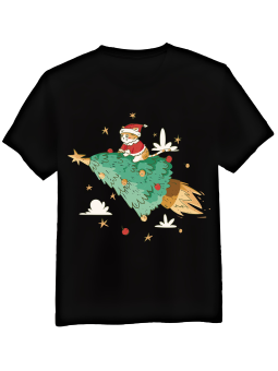 Koszulka Koszulka Męska Kot Na Lecącej Choince Czarna - Śmieszne T-Shirty z Nadrukami ?