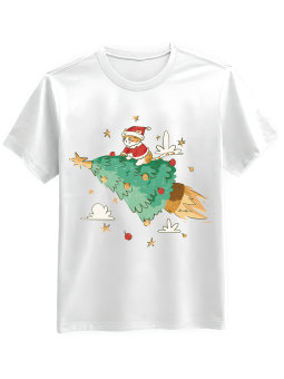 Koszulka Koszulka Męska Kot Na Lecącej Choince Biała - Śmieszne T-Shirty z Nadrukami ?