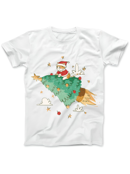 Koszulka Koszulka Damska Kot Na Lecącej Choince Biała - Śmieszne T-Shirty z Nadrukami ?