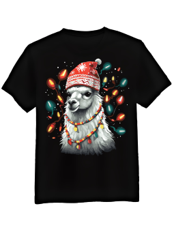 Koszulka Koszulka Męska Lama w Czapce Święta Czarna - Śmieszne T-Shirty z Nadrukami ?