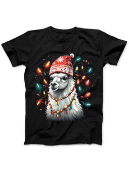 Koszulka Koszulka Damska Lama w Czapce Święta Czarna - Śmieszne T-Shirty z Nadrukami ?