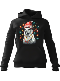 Bluza Męska z kapturem Lama w Czapce Święta Czarna - Śmieszne gadżety z Nadrukami ?