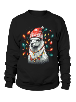 Bluza Damska Lama w Czapce Święta Czarna - Śmieszne T-Shirty z Nadrukami ?