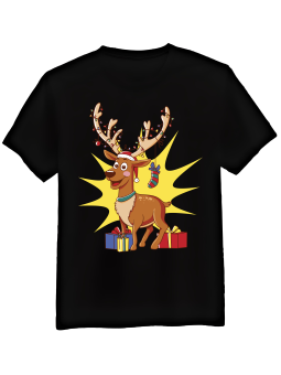 Koszulka Koszulka Męska Kreskówkowy Renifer Czarna - Śmieszne T-Shirty z Nadrukami ?