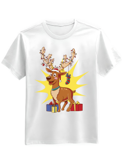 Koszulka Koszulka Męska Kreskówkowy Renifer Biała - Śmieszne T-Shirty z Nadrukami ?