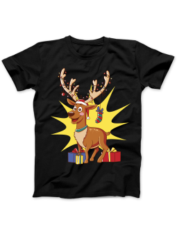 Koszulka Koszulka Damska Kreskówkowy Renifer Czarna - Śmieszne T-Shirty z Nadrukami ?