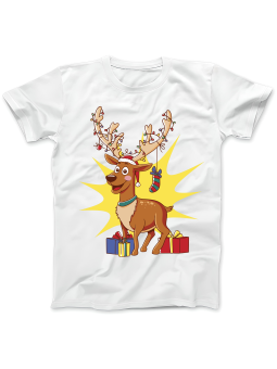 Koszulka Koszulka Damska Kreskówkowy Renifer Biała - Śmieszne T-Shirty z Nadrukami ?