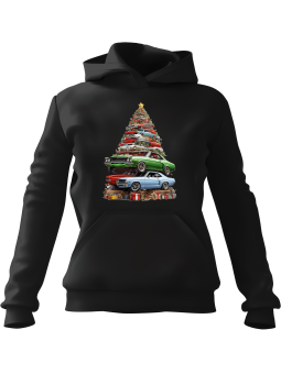 Bluza Damska z kapturem Samochodowa Choinka Czarna - Modna Odzież z Nadrukami ?
