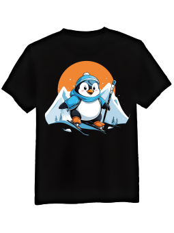 Koszulka Koszulka Męska Pingwinek Na Nartach Czarna - Śmieszne T-Shirty z Nadrukami ?