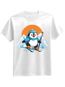 Koszulka Koszulka Męska Pingwinek Na Nartach Biała - Śmieszne T-Shirty z Nadrukami ?