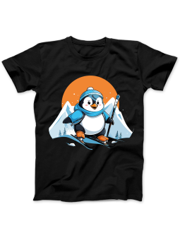 Koszulka Koszulka Damska Pingwinek Na Nartach Czarna - Śmieszne T-Shirty z Nadrukami ?