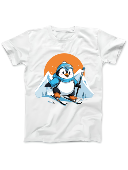 Koszulka Koszulka Damska Pingwinek Na Nartach Biała - Śmieszne T-Shirty z Nadrukami ?