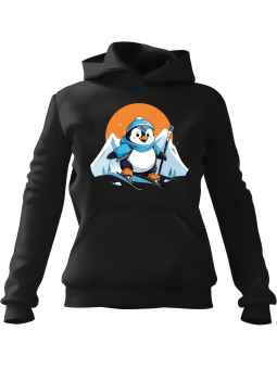 Bluza Męska z kapturem Pingwinek Na Nartach Czarna - Śmieszne gadżety z Nadrukami ?