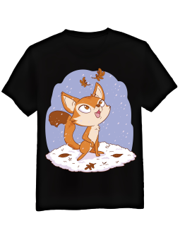 Koszulka Koszulka Męska Jesienny Lisek w Śniegu Czarna - Śmieszne T-Shirty z Nadrukami ?