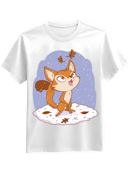 Koszulka Koszulka Męska Jesienny Lisek w Śniegu Biała - Śmieszne T-Shirty z Nadrukami ?