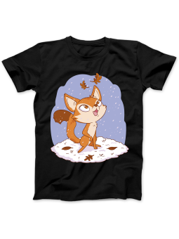 Koszulka Koszulka Damska Jesienny Lisek w Śniegu Czarna - Śmieszne T-Shirty z Nadrukami ?