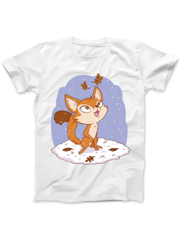 Koszulka Koszulka Damska Jesienny Lisek w Śniegu Biała - Śmieszne T-Shirty z Nadrukami ?