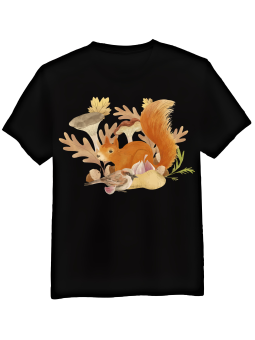 Koszulka Koszulka Męska Wiewiórka i Wróbel Czarna - Śmieszne T-Shirty z Nadrukami ?