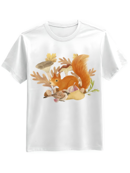 Koszulka Koszulka Męska Wiewiórka i Wróbel Biała - Śmieszne T-Shirty z Nadrukami ?