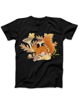 Koszulka Koszulka Damska Wiewiórka i Wróbel Czarna - Śmieszne T-Shirty z Nadrukami ?