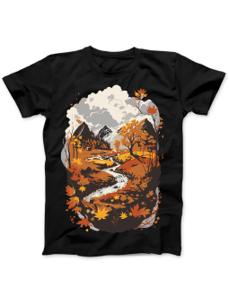 Koszulka Koszulka Damska Jesienny Krajobraz Czarna - Śmieszne T-Shirty z Nadrukami ?