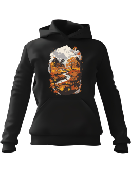 Bluza Damska z kapturem Jesienny Krajobraz Czarna - Modna Odzież z Nadrukami ?