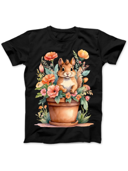 Koszulka Koszulka Damska Wiewiórka w Doniczce Czarna - Śmieszne T-Shirty z Nadrukami ?