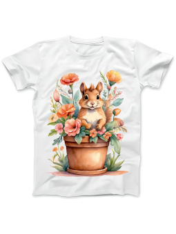 Koszulka Koszulka Damska Wiewiórka w Doniczce Biała - Śmieszne T-Shirty z Nadrukami ?