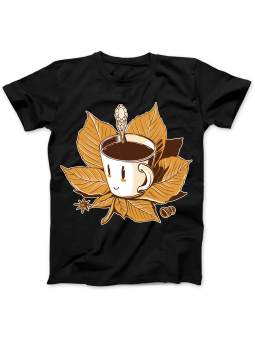 Koszulka Koszulka Damska Kawa Na Liściu Czarna - Śmieszne T-Shirty z Nadrukami ?