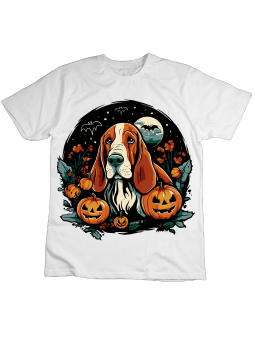 Koszulka Koszulka Dziecięca Pies Basset Halloween Biała - Śmieszne T-Shirty z Nadrukami ?