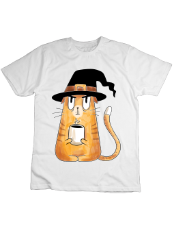 Koszulka Koszulka Dziecięca Kot Wiedźma Biała - Śmieszne T-Shirty z Nadrukami ?