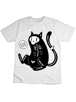 Koszulka Koszulka Dziecięca Kot Szkielet Biała - Śmieszne T-Shirty z Nadrukami ?