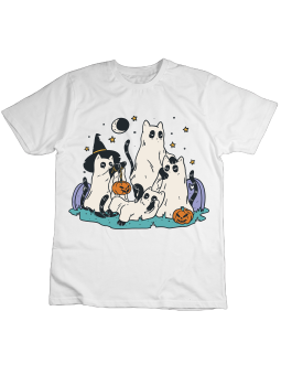 Koszulka Koszulka Dziecięca Koty Przebrane Za Duchy Biała - Śmieszne T-Shirty z Nadrukami ?