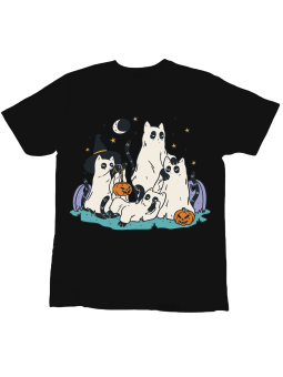 Koszulka Koszulka Dziecięca Koty Przebrane Za Duchy Czarna - Śmieszne T-Shirty z Nadrukami ?