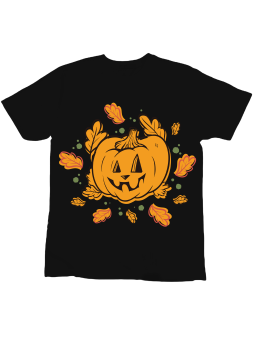 Koszulka Koszulka Dziecięca Dynia z Liśćmi Czarna - Śmieszne T-Shirty z Nadrukami ?